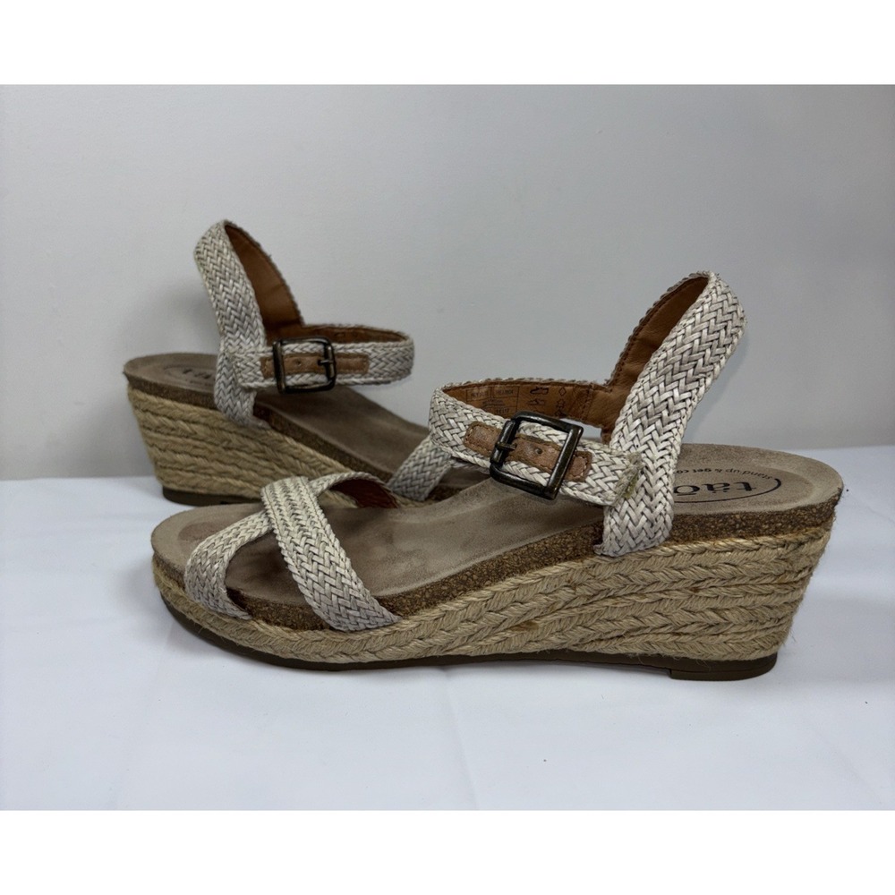 Taos Hey Jute Espadrille Wedge Suede Taupe Sandals Sz 41/10-10.5 Hook Loop Festi